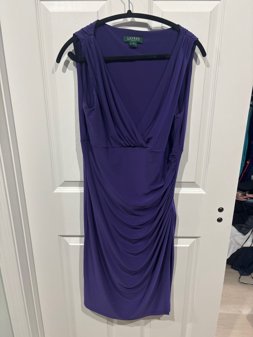 Lauren Ralph Lauren Violet Sleeveless Draped V-Neck Midi Dress